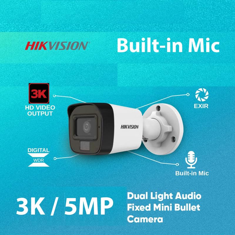 Image of HIKVISION 3K /5MP 4 Channel DVR, 3K (5MP) 1 Dome & 2 Bullet Cameras [Color Night Vision + Built-in Audio MIC + SMART Dual Light + Motion Detection] + 1 TB HDD + CLOCITE 4 CH SMPS + CCTV Cable + BNC /DC