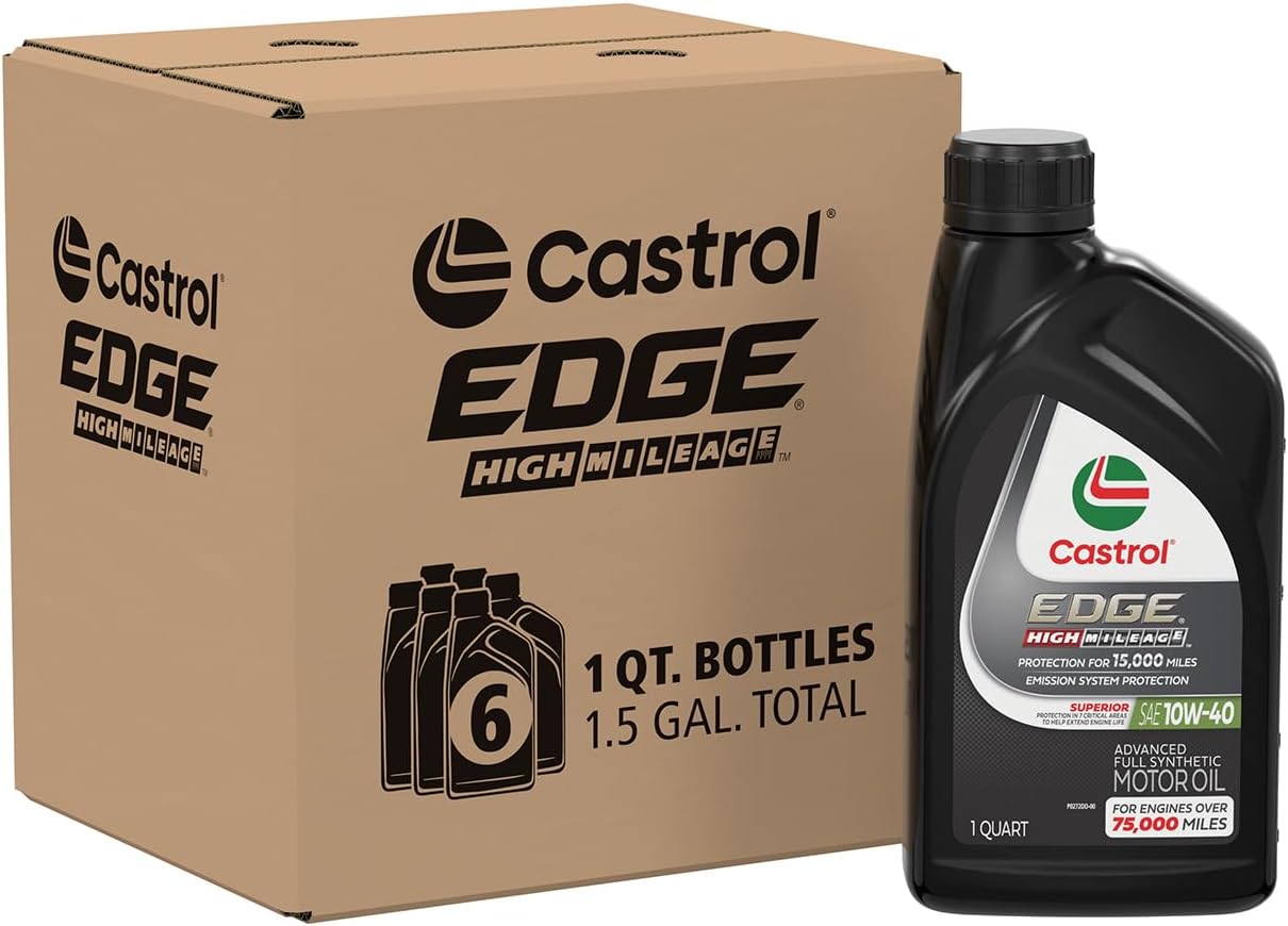 Castrol EDGE High Mileage 10W-40 Advanced Full Synthetic Motor Oil, 1 Quart, Pack of 6