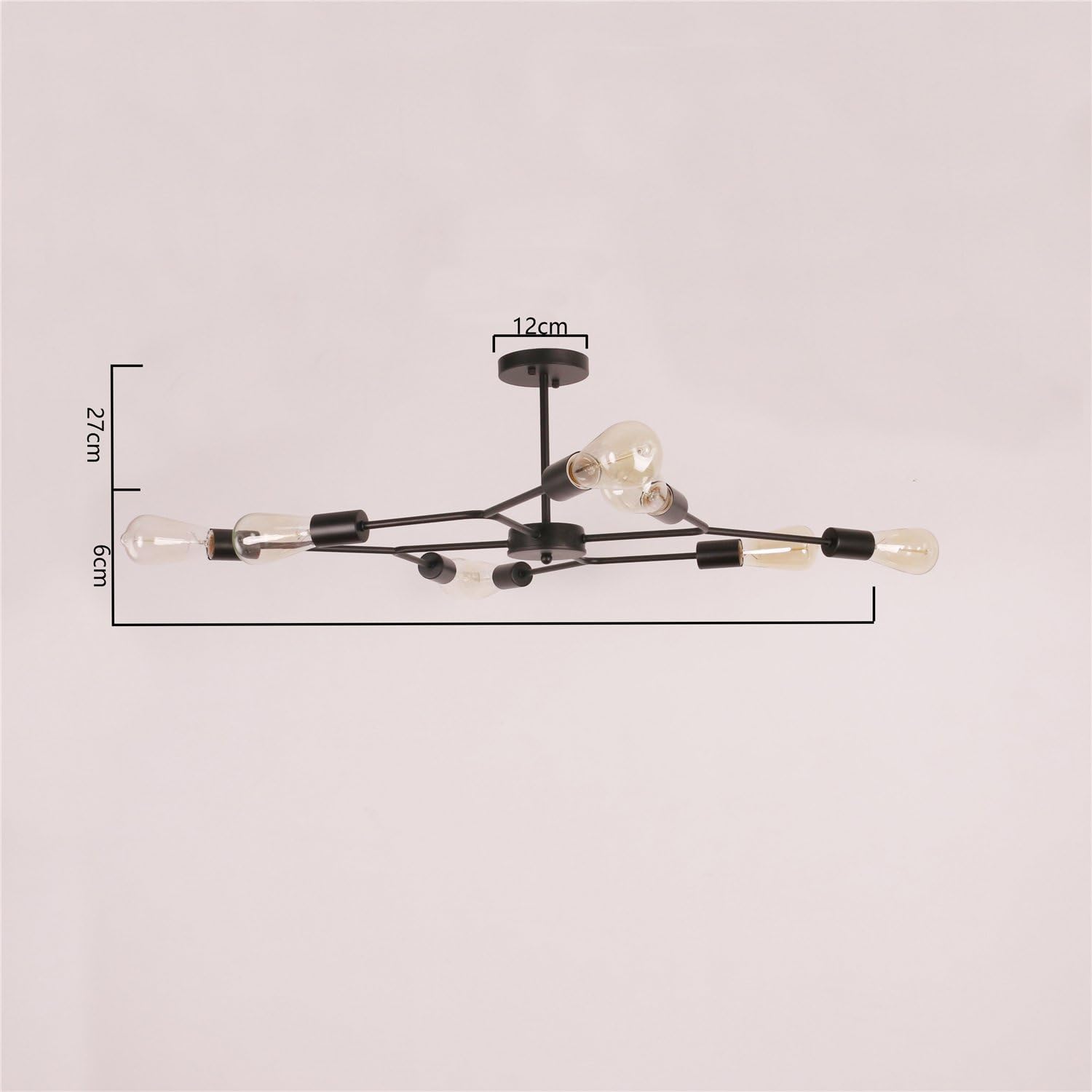 Get Special Price Unitary Brand Black Metal Sputnik Farmhouse Bedroom Semi Flush Mount Ceiling Light Fixture with 8 E26 Bulb Sockets, Hallway Light Fixtures Ceiling Mount, Industrial Close to Ceiling Light Fixtures
