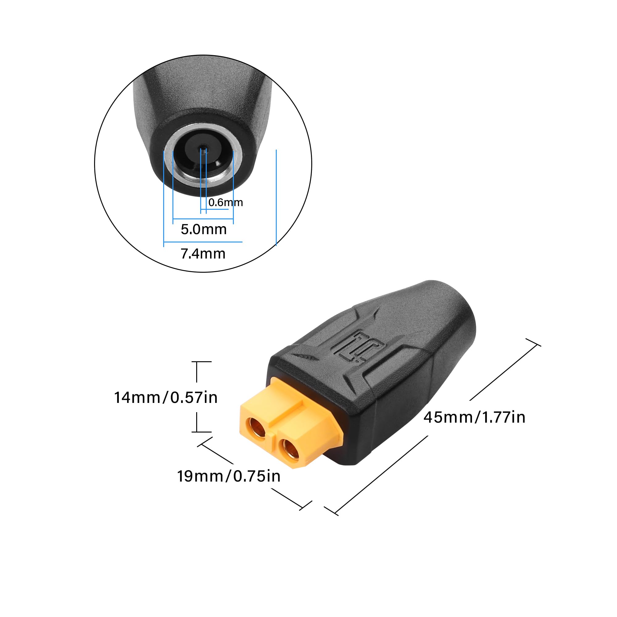 SinLoon 2-pak XT60 na DC7450 adapter XT60 na DC 7,4 mm x 5,0 mm bezprzewodowy do lutownicy TS100, zasilanie monitora FPV, drona (XT-026)