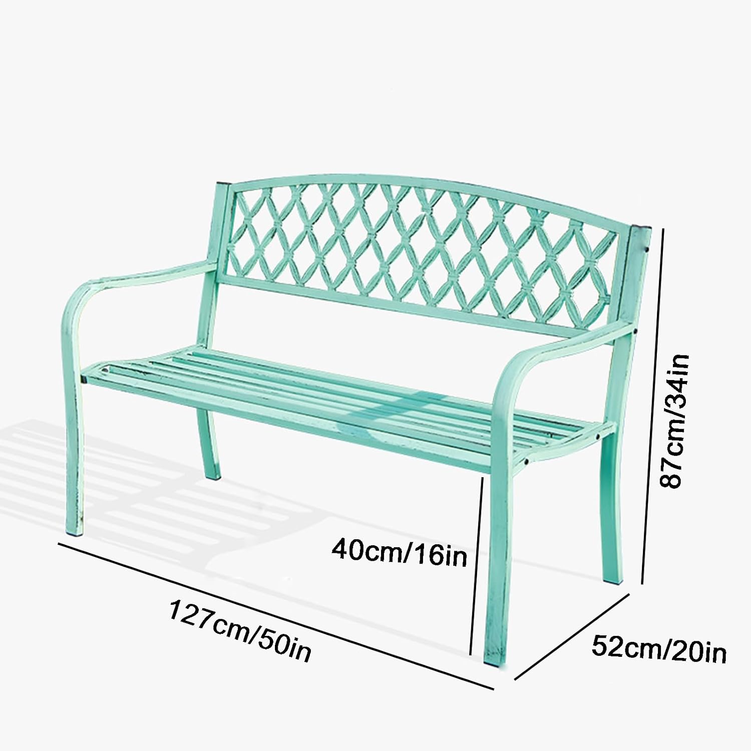 50" Metal Outdoor Bench for 2, Weatherproof Steel Garden Seating with Slatted Design & Comfortable Backrest - Perfect for Patio & Yard (Brown)