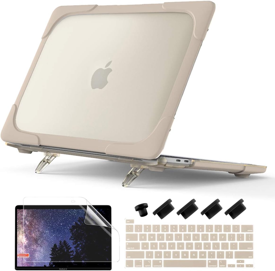 DONGKE for MacBook Pro 13 inch Case 2022 2021 2020 Release A2338 M2 M1 A2251 A2289, Heavy Duty Rugged Shockproof Plastic Hard Shell with Fold Kickstand for MacBook Pro 13 Retina Fits Touch ID - Khaki