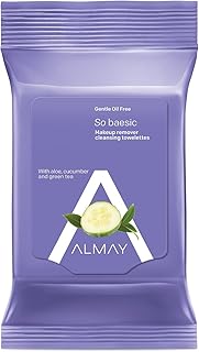 Almay Gentle Oil Free Makeup Remover Cleansing Towelettes, Hypoallergenic, Cruelty Free, Fragrance Free, Ophthalmologist &...