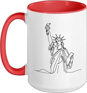Statue of Liberty Line Art Ceramic Mug, Red/White, 15oz