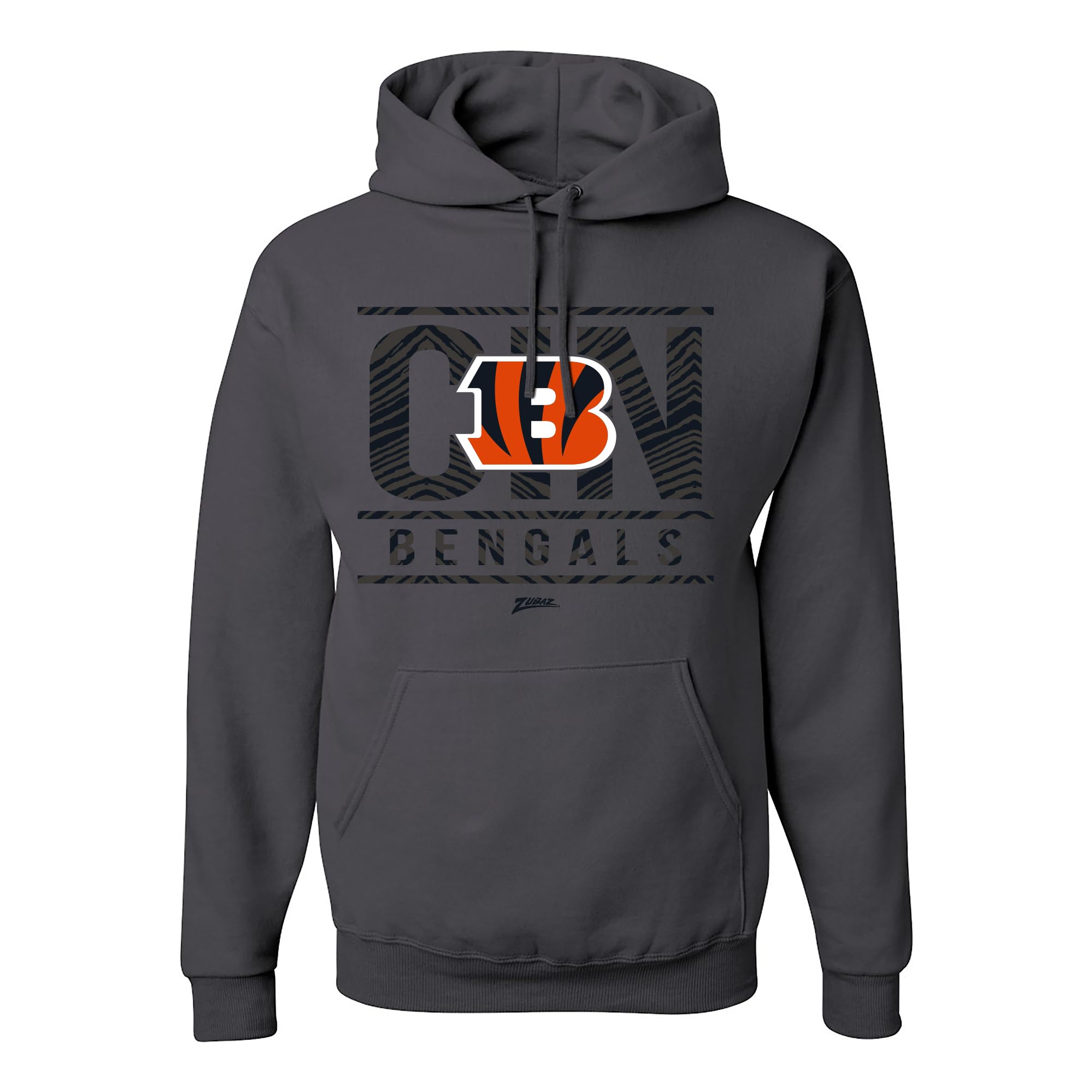 Zubaz NFL Unisex Pullover Fleece Hoodie for Adult Men and Women, Z2C Goal Line, Charcoal, Cincinnati Bengals, Large