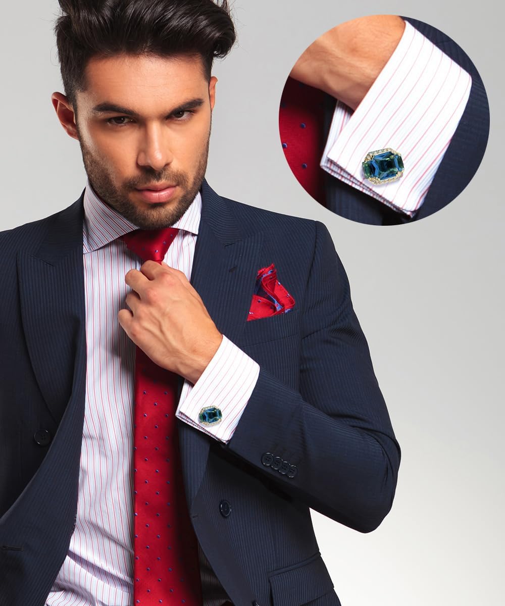 Rectangular Colored Diamond-Flanked Crystal Cuff Links – Tuxedo Suit Accessories, Cufflinks for Men