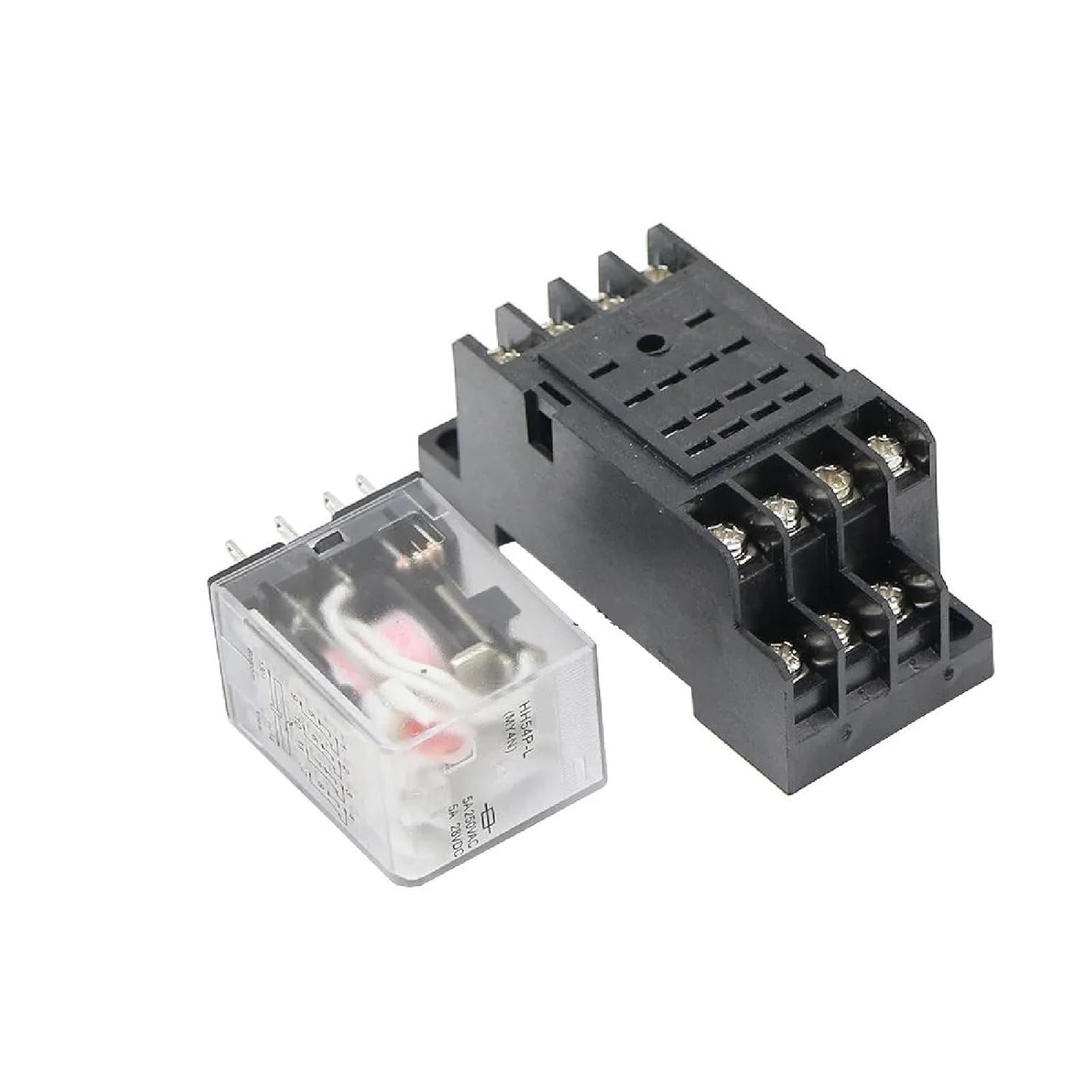 MY4NJ Electromagnetic Power Relay with Socket, AC/DC 12V-380V, 4PDT 14 Pin, DIN Rail Mount, LED Indicator, 5A 240VAC Rating (380V DC)