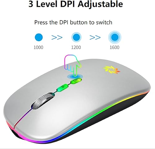 Miniatura 6 de KBCASE Mouse inalámbrico, mouse inalámbrico LED para laptop, mouse delgado y silencioso 2.4G recargable inalámbrico para computadora portátil,