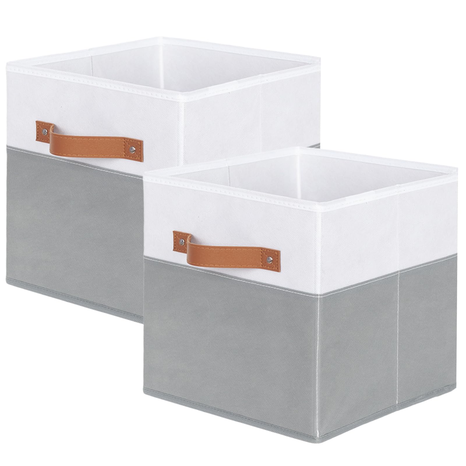 powerking Stoff Aufbewahrungsbox, 27x27x28cm, Weiß+Hellgrau | Faltbar, Mit Griff, Für Schrank und Spielzeug