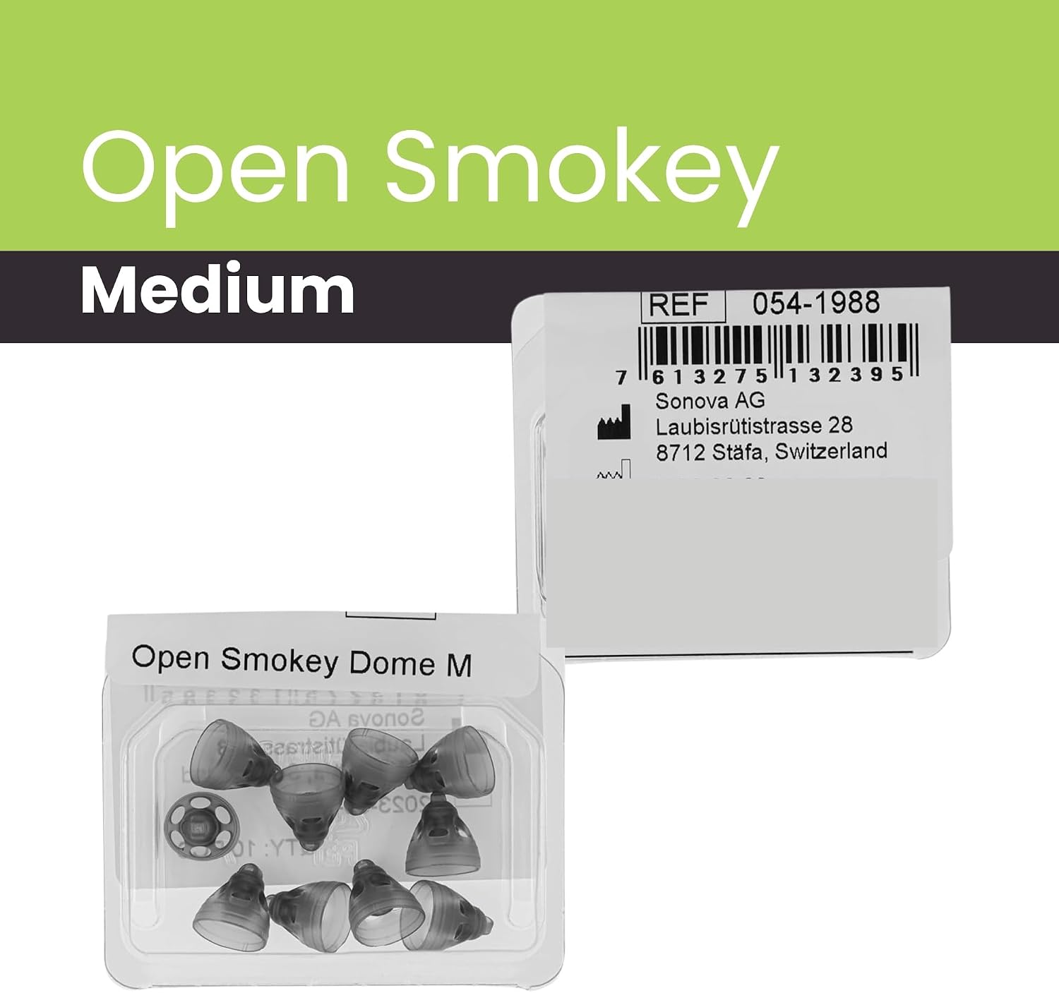 Phonak Open Smokey Dome Medium 10 Domes, Genuine OEM Switzerland Replacement by Sonova, Hearing Aid Domes for Phonak Audeo Marvel Paradise Lumity Accessories -(1 Pack-10 Domes) - OCID