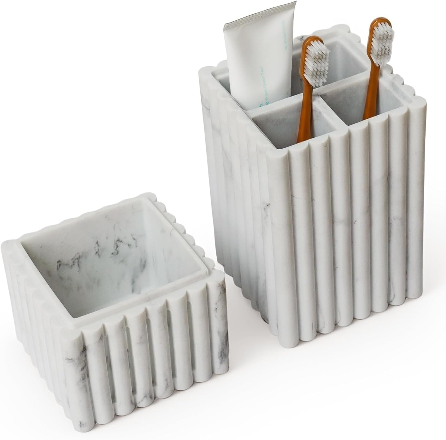 Home Stone Toothbrush Holder with Lid, Elegant Beige Bathroom Toothbrush & Toothpaste Organizer Modern Hidden Closed Toothbrush Holders for Bathrooms (Beige)