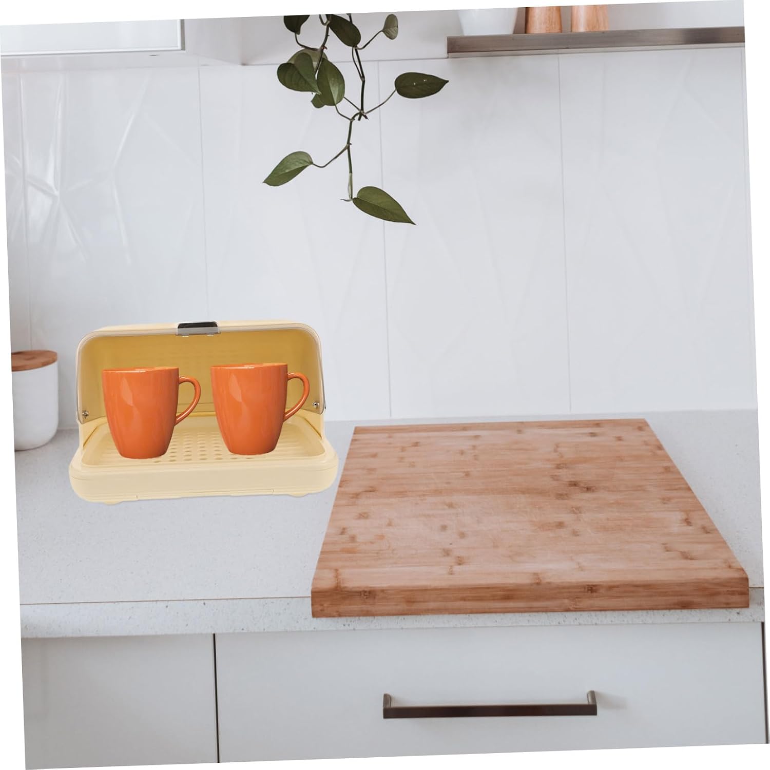Gatuida Cup Storage Organizer with Cover Desktop Mug Drying Rack for Coffee Cups Draining Tray Stylish Holder for Office and Home Countertop