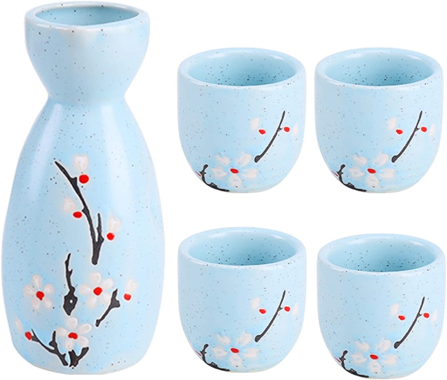 Melbify Japanese Ceramic Sake Serving Set | 1 Pot + 4 Cups| Pot(180 ml) & Cup(45 ml)| Tokkuri Carafe & Cups | Sake Glasses for Drinking | Gift Packing, Blue