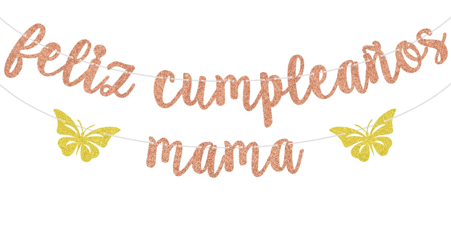 Photo 1 of Rose Gold Glitter Feliz Cumpleanos Mama Banner, Happy Birthday Mom/Feliz Dia Mama, Spanish Mother's Day Birthday Party Decorations Supplies