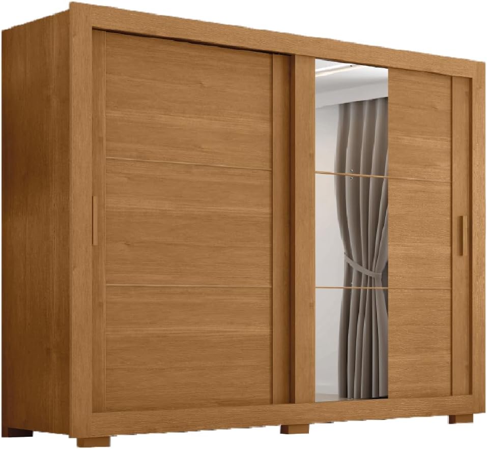 Guarda Roupas Casal com Espelho 2 Portas de Correr 4 Gavetas Titanium Madeirado/Areia Zanzini