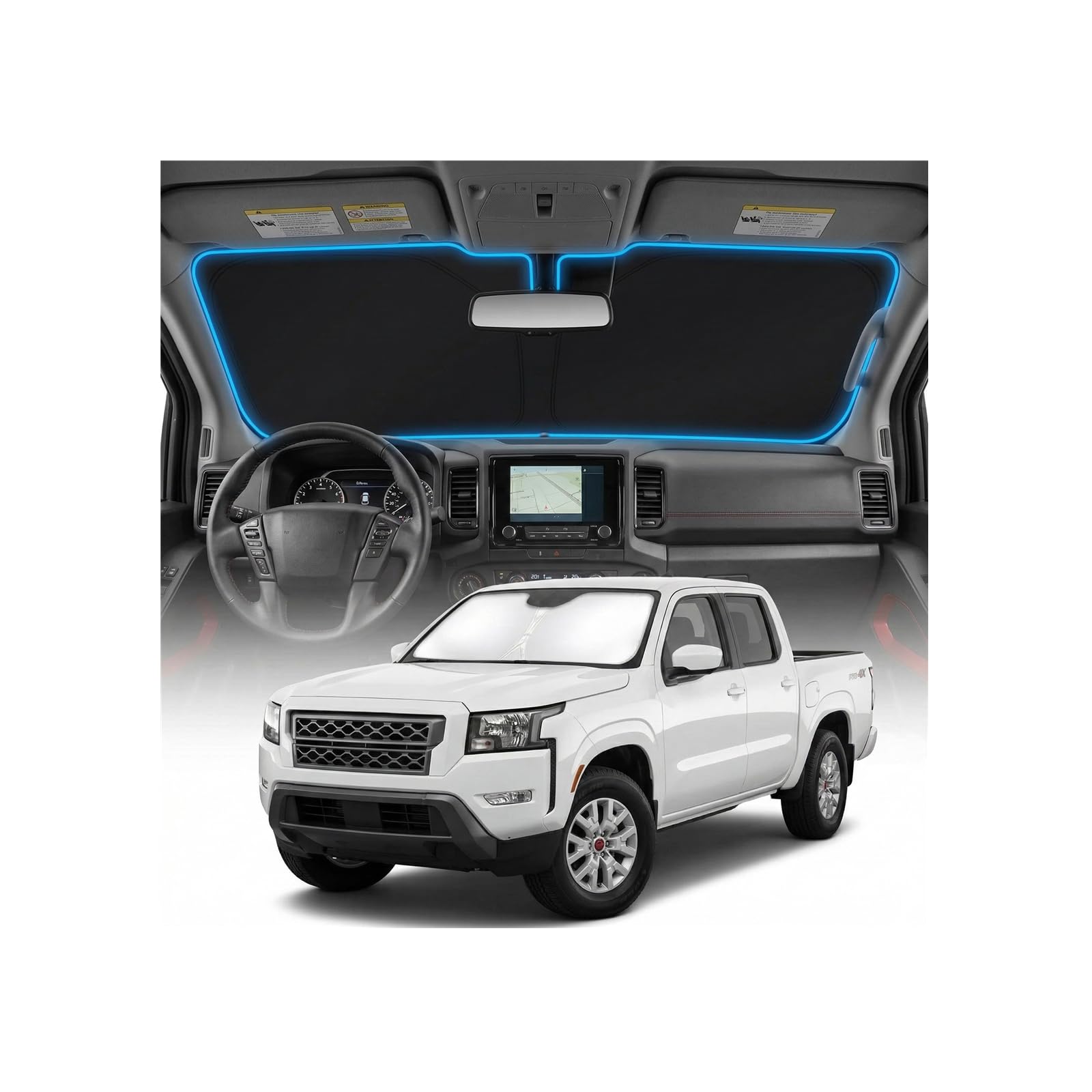 for Nissan Frontier Sun Shade Windshield Cover - Custom Fit Frontier Accessories 2005-2021 Sunshade Foldable UV Protection & Heat Shield Sun Visor Accessories