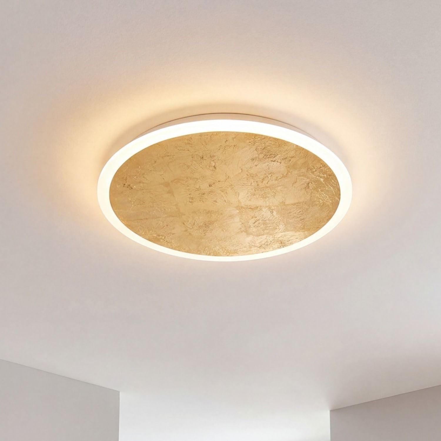 Licht-Erlebnisse LED Deckenleuchte Gold Schwarz dimmbar 3 Stufen Aluminium Wohnzimmer Schlafzimmer neutralweiß 3500 K 2410 lm Ø50 cm blendarm Wand Deckenlampe Modern