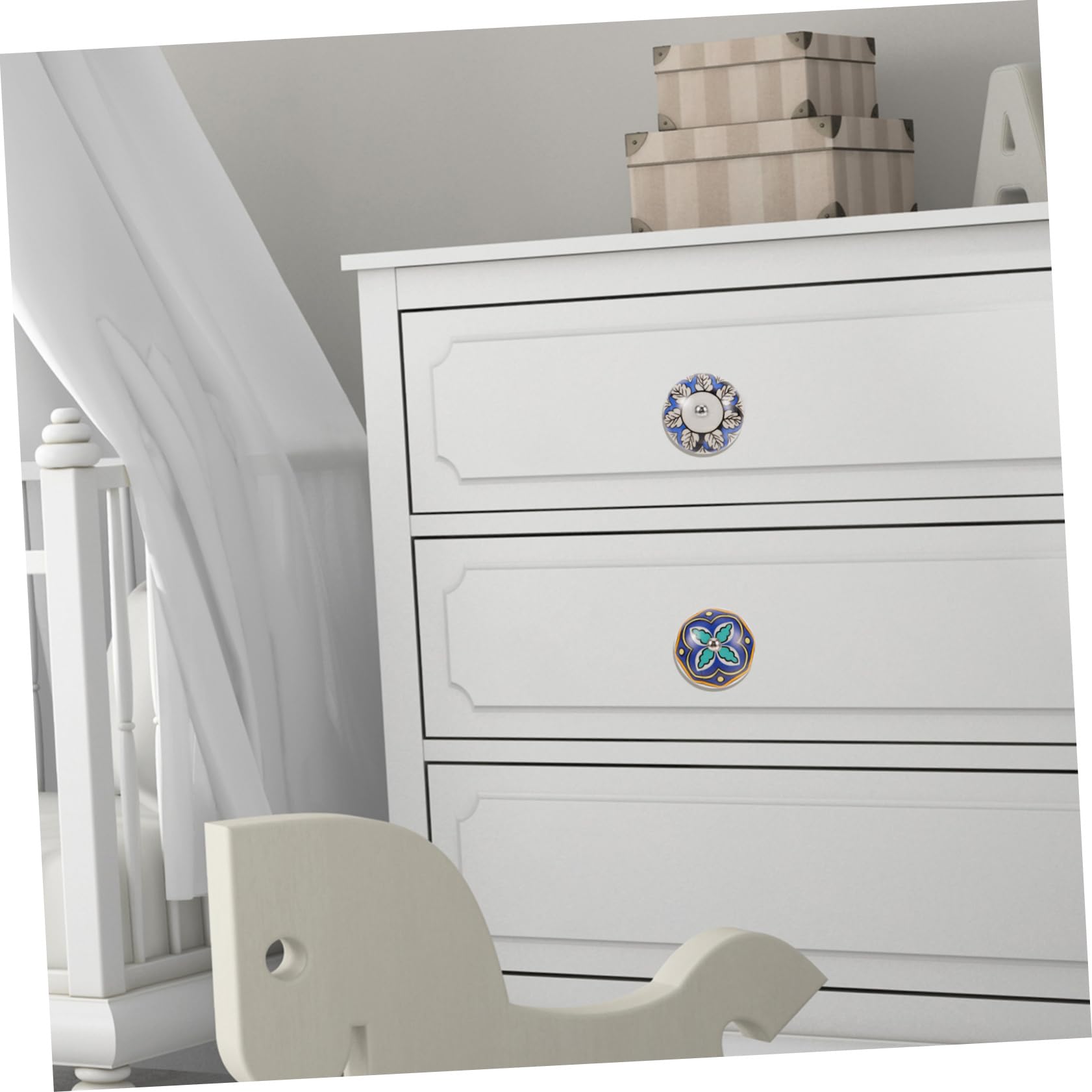 Lurrose 4 Set Manico in Ceramica Pomello Da Comò in Porcellana Maniglia Cassetto Chiave Cucina Pomello Per Armadio Monoforo Decorativo Per Comò 6 Pezzi*4