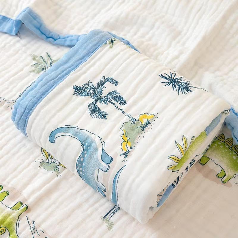 Image of 100% Cotton 6-Layer Muslin Baby Blanket | Super Soft, Breathable & All Seasons Multipurpose Blanket for Babies (Dino)
