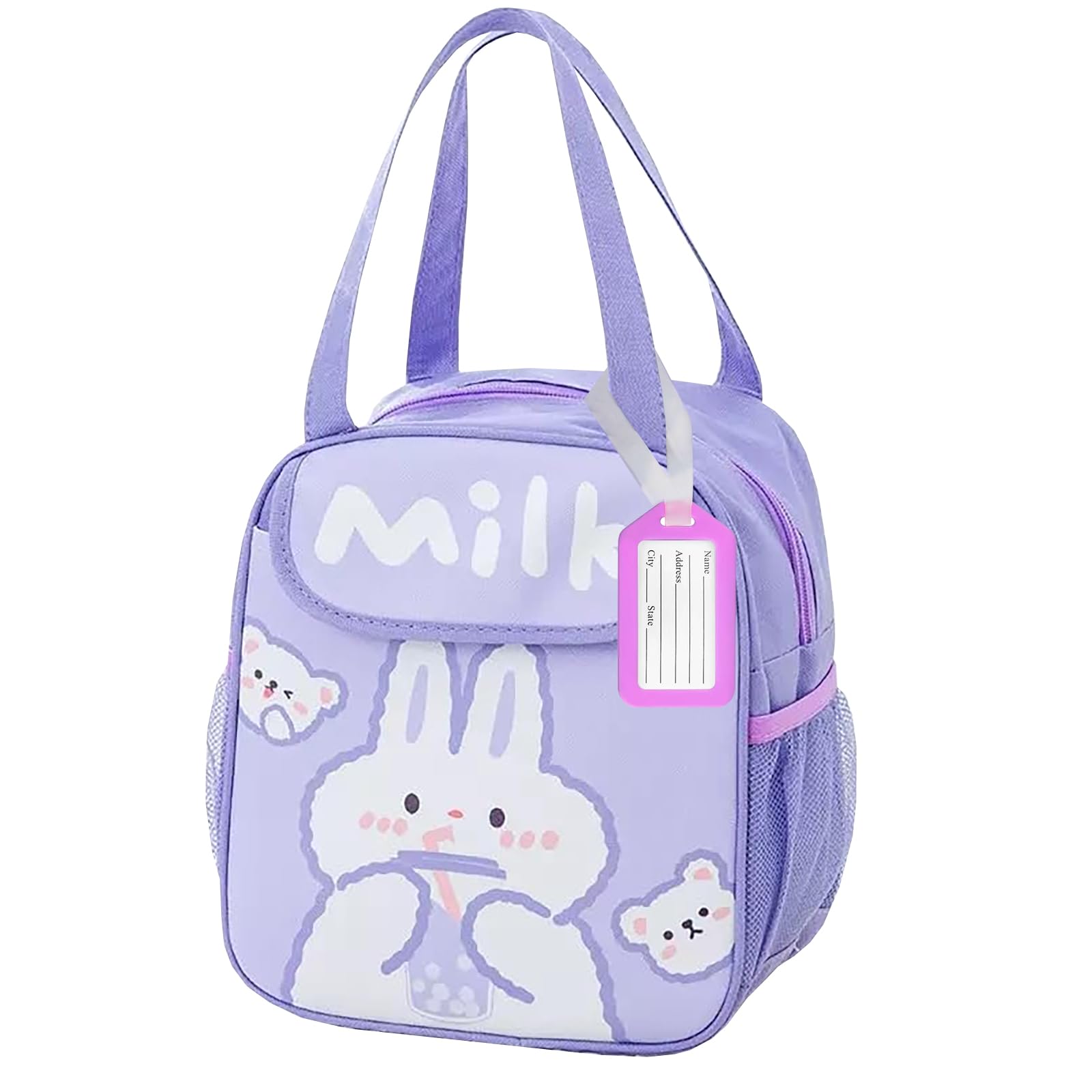 QZLSAYSL Lunch Bag for Girls - Insulated Kids Lunch Box for School Portable Reusable Toddler Cooler Lunch Bag with Bottle Holder and Water-Resistant Lining
