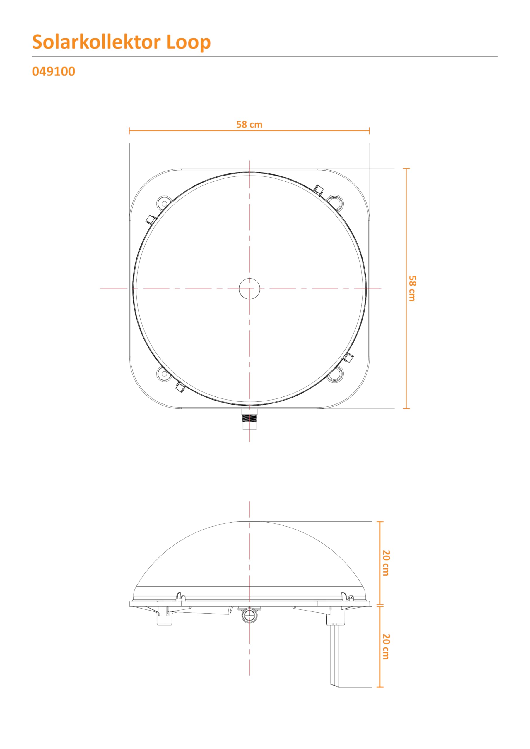 Steinbach Sonnenkollektor Loop 58 x 58 x 33 cm Anschluss Ø 32/38 mm