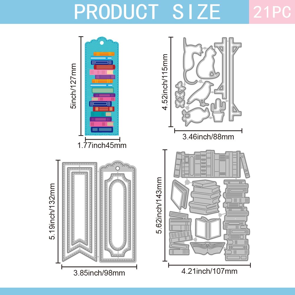 GLOBLELAND Books Piles Cutting Dies for DIY Scrapbooking Cats and Crows Die Cuts Metal Bookmark Frames Cut Stencils for Card Making Embossing Photo Album Craft Decor - Image 2