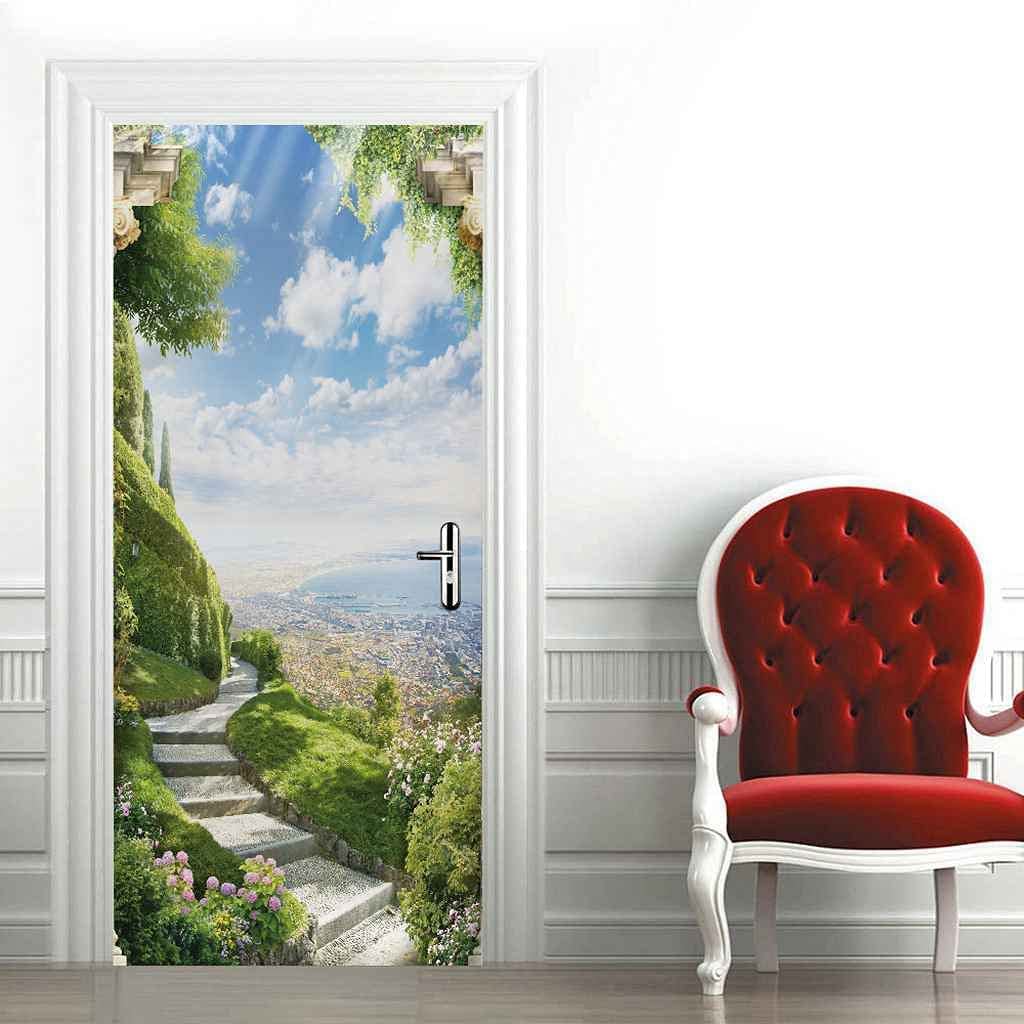 Autocollant Mural Ville Italie En 3D - Sticker Porte Amovible PVC 95x215 Cm - Décoration Colorée - 7
