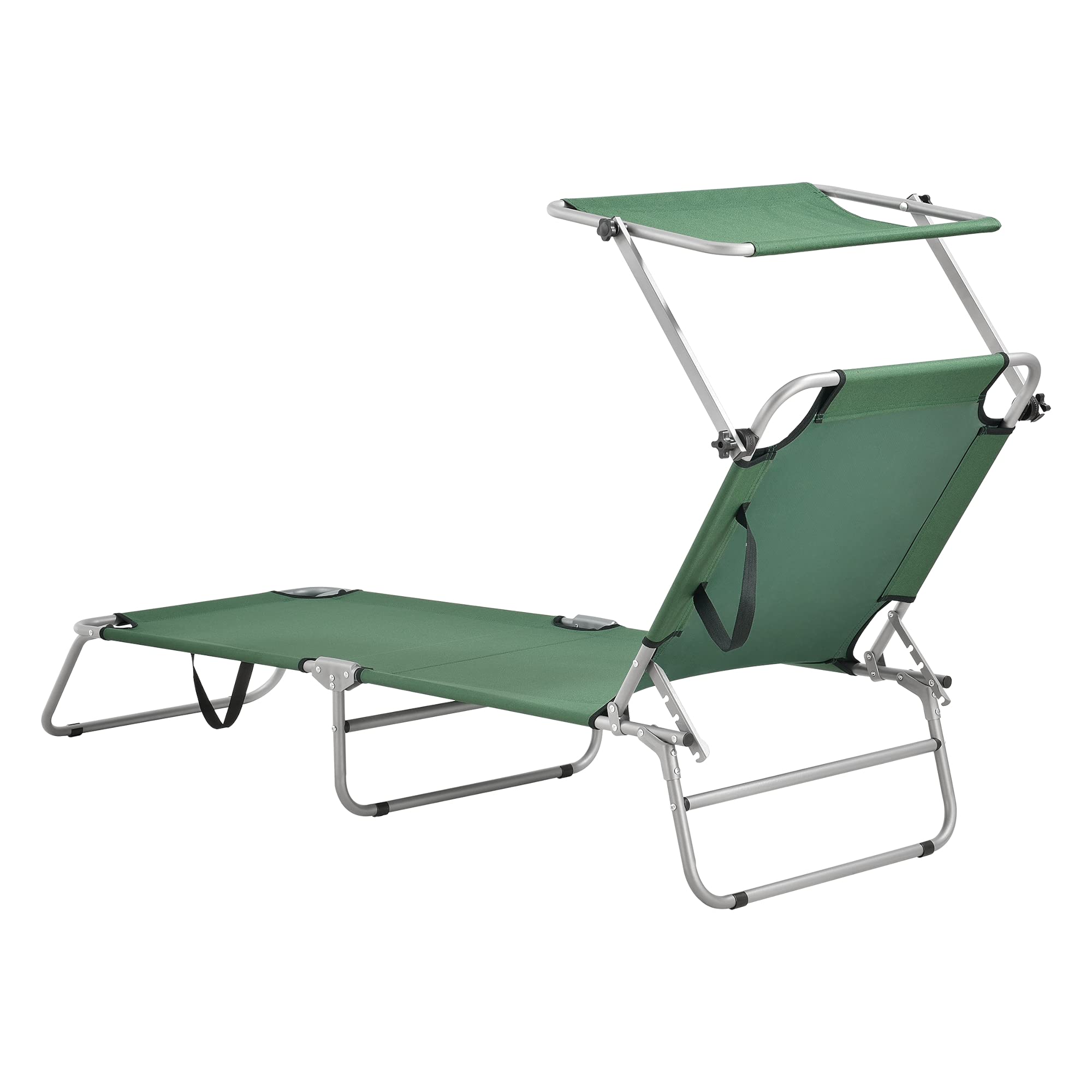 casa.pro Lettino Prendisole Portatile Sdraio con Tettuccio Parasole Regolabile Lettino con Schienale Reclinabile Struttura Pieghevole Supporto Peso 110 kg - Verde Scuro