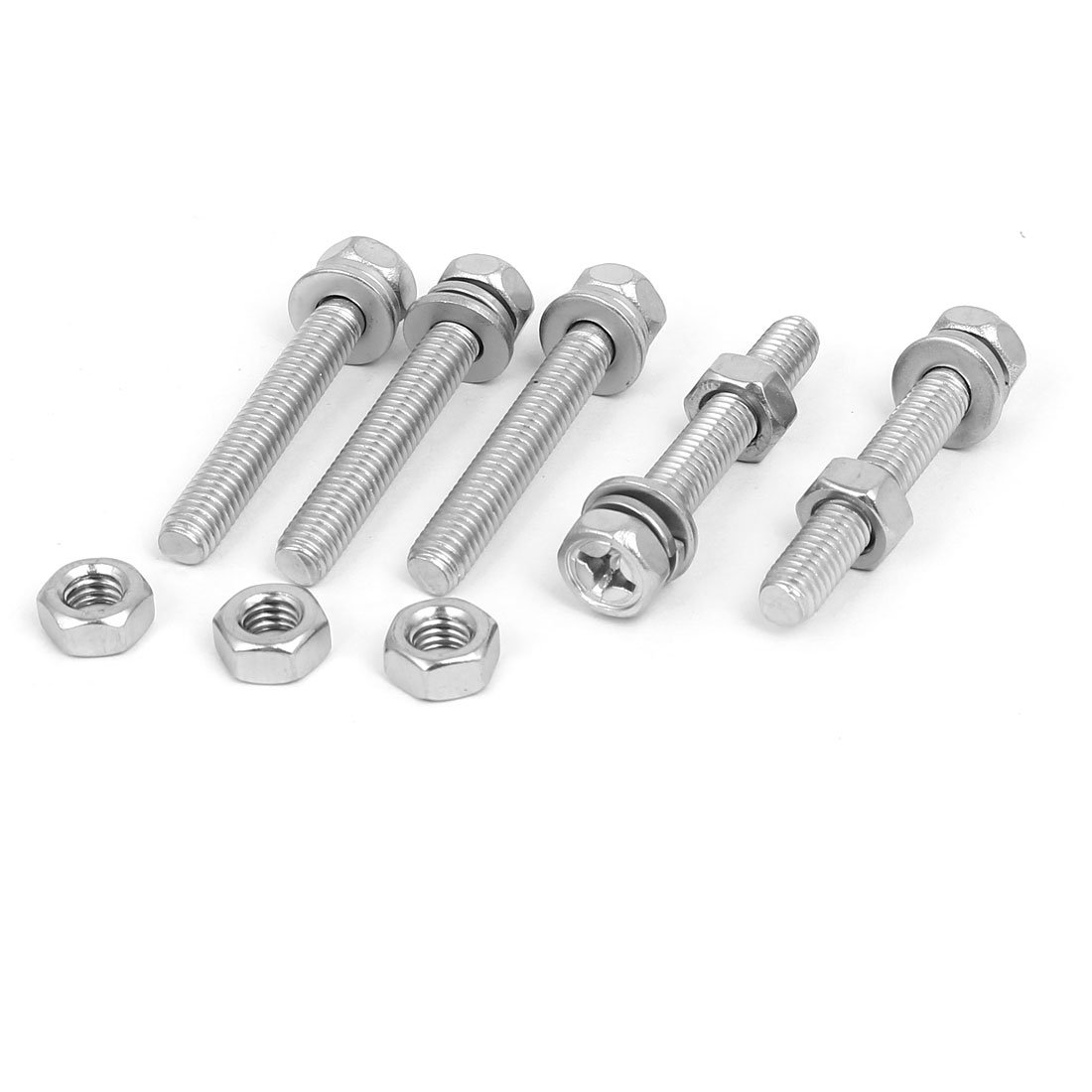 Uxcell Silver Tone Sourcing Map M6 X 40Mm 304 Stainless Steel Phillips Hex Head Bolts Nuts W Washers 5 Sets