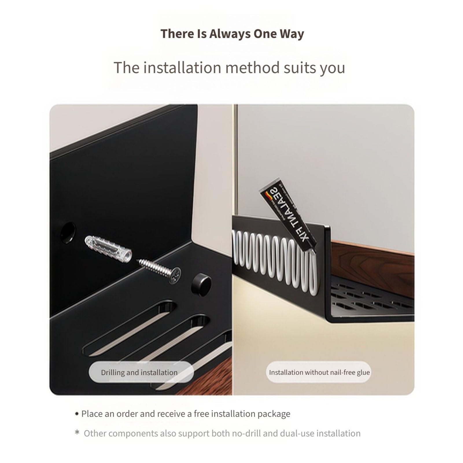 Organizer Da Bagno A Parete Senza Fori, Portasciugamani Doccia In Acciaio Al Carbonio Effetto Legno Per Bagno, Doccia, Cucina(400mm)