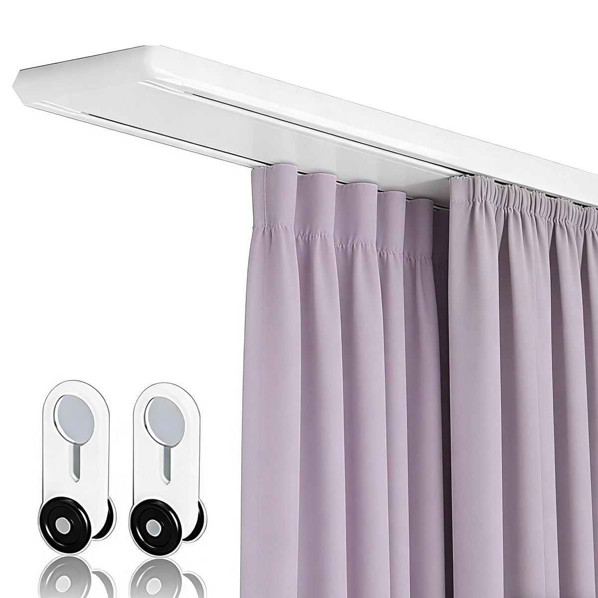 Système de tringle à rideaux double rail en aluminium de 5,6 m, blanc, tringle à rideaux à 2 couches, très résistante pour décoration de la maison, fonctionnement sans bruit