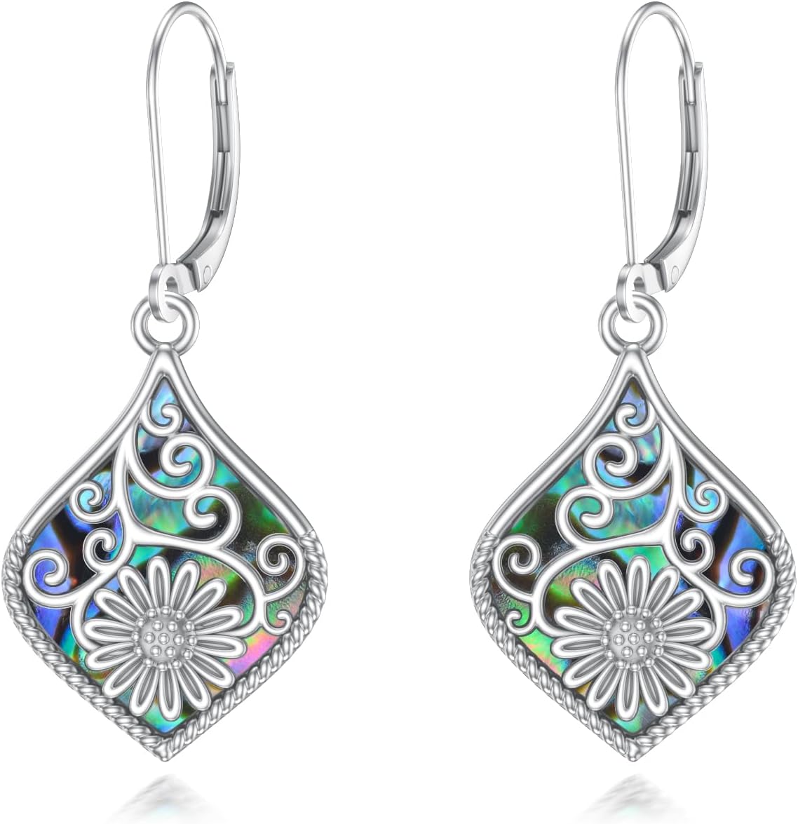 KiiKii Abalone Earrings 925 Sterling Silver Tree of Life/Lotus/Sunflower Dangle Leverback Earrings Abalone Shell Jewelry Gifts for Women