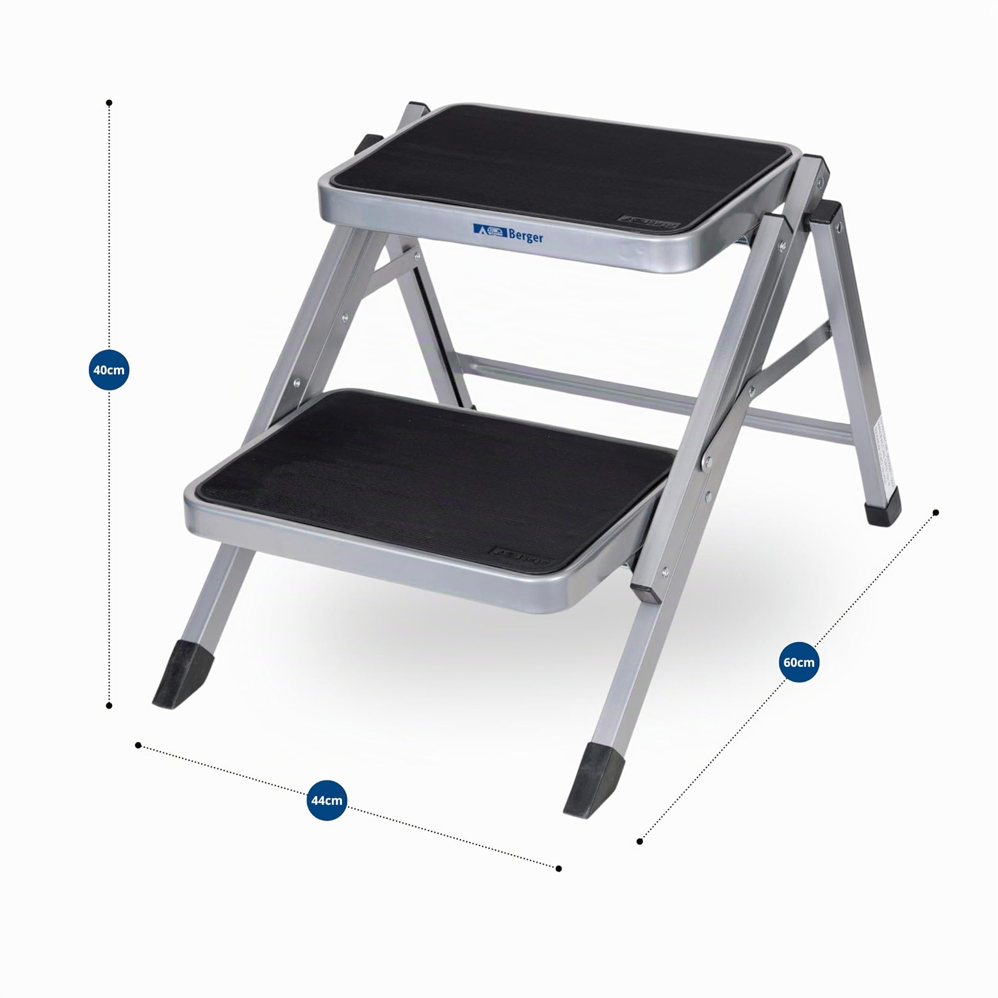 Berger Escalera Dos peldaños | escalón para caravanas | Peldaño Plegable | Escalera para Caravana | Taburete Caravana | Peldaño Caravana | Escalon Autocaravana | Escaleras Plegables, hasta 130 kg