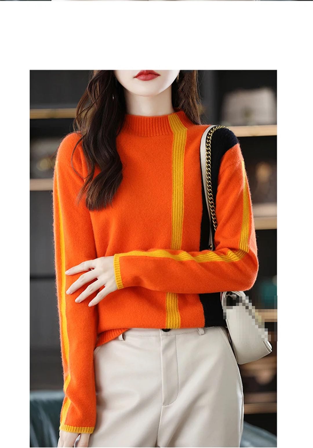 Vogrtcc Jersey De Lana para Mujer, Suéter Medio Cuello Alto, Tejido Informal para Otoño E Invierno