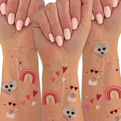 Flash Tattoos Juego variado de tatuajes para niños, Día de San Valentín, tatuaje para niños, tatuaje de corazón, San Valentín, tatuaje con