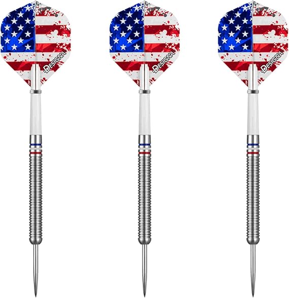 Dartfellas 24 g%90 Tungsten Amerikan Bayrağı Yıldızlar ve Çizgiler Patriot X Çelik Uçlu Dart Seti, Kırmızı Beyaz ve Mavi, Uçlar ve Şaftlar Dahil (her biri 2 Set), Seyahat Çantası, 24 Gram