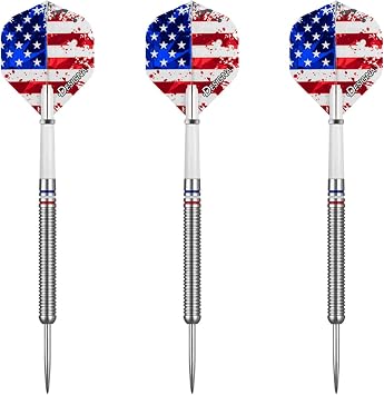 Dartfellas 24 g%90 Tungsten Amerikan Bayrağı Yıldızlar ve Çizgiler Patriot X Çelik Uçlu Dart Seti, Kırmızı Beyaz ve Mavi, Uçlar ve Şaftlar Dahil (her biri 2 Set), Seyahat Çantası, 24 Gram