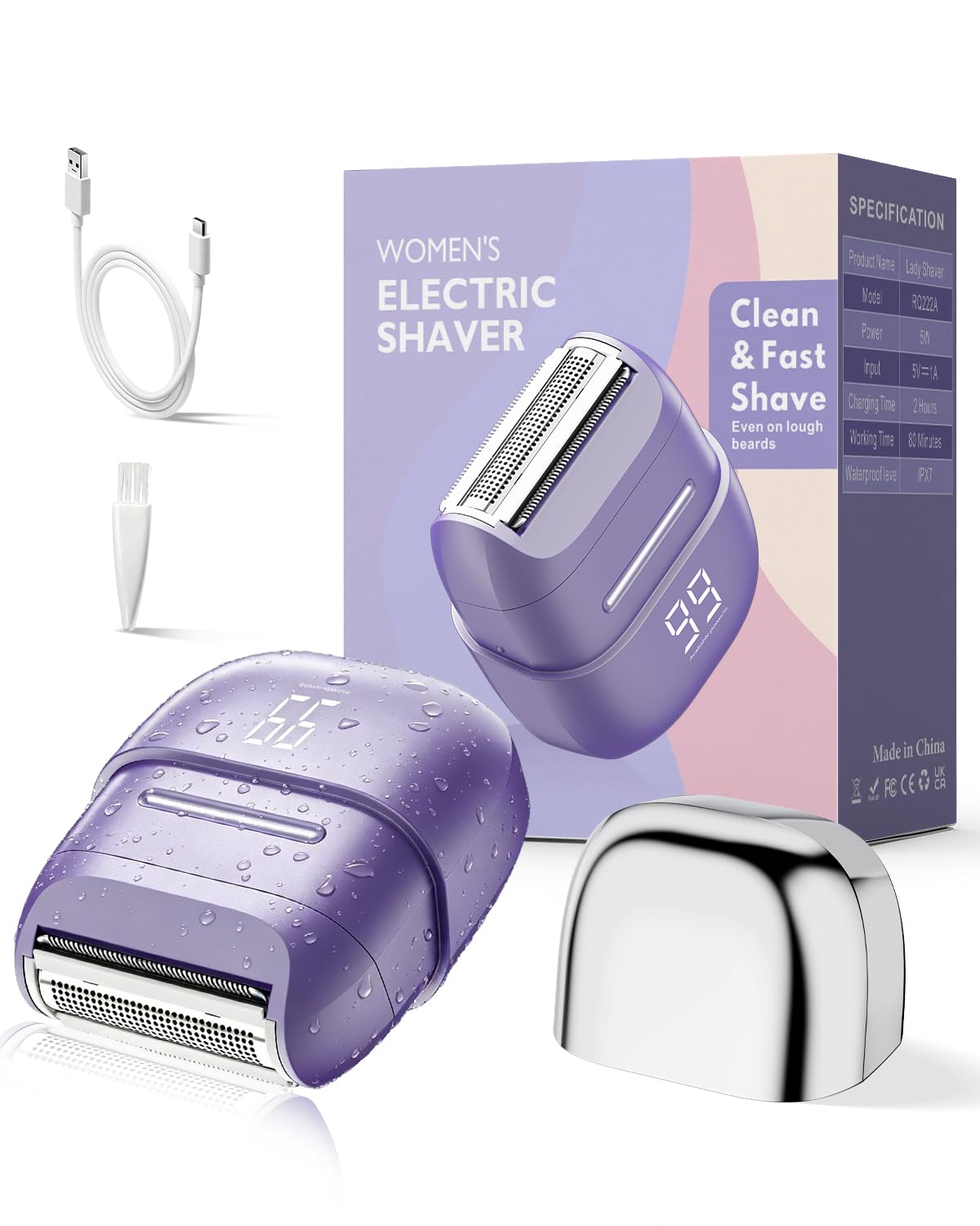 Kabelloser Elektrorasierer für Frauen: Mini-Rasierer mit LED-Display, wiederaufladbarer Bikini-Rasierer, IPX6 wasserdicht, Nass-/Trockenrasierer für Gesicht, Körper, Intimbereich & Beine