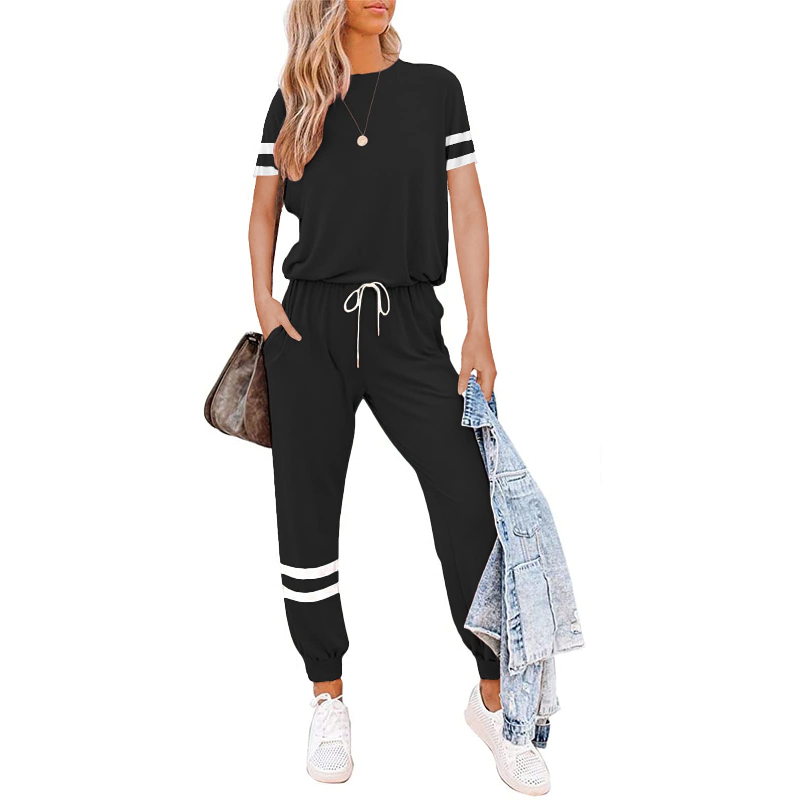 Litthing Conjunto Chándal de Mujer Chandal Completo 2 Piezas Deporta Ropa de Manga Corta y Pantalones Mujer Casual para Yoga Set Suave y Cómodo