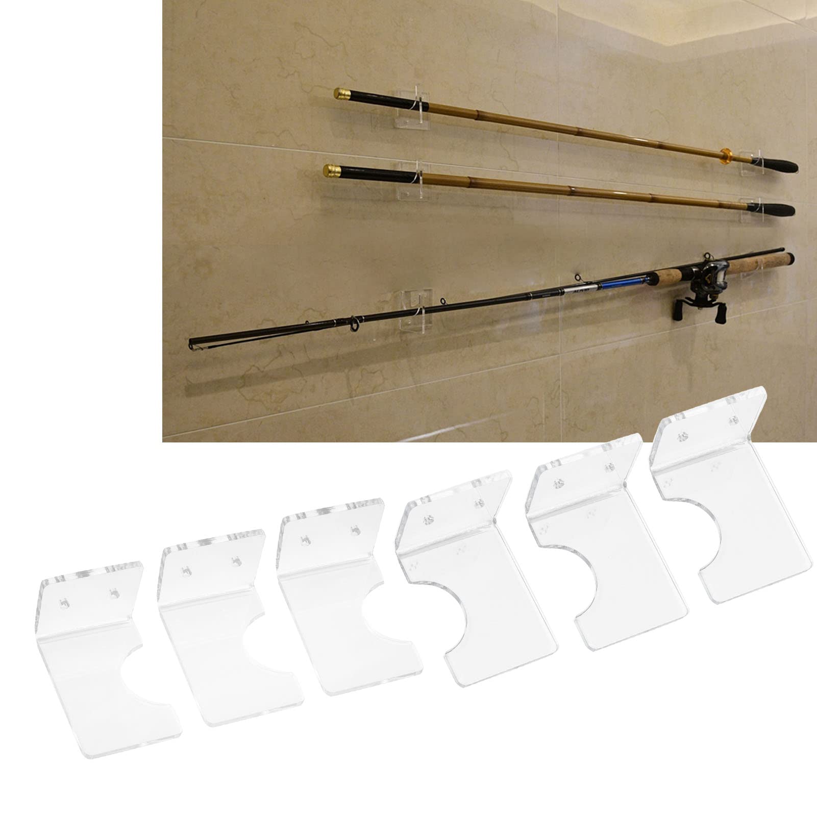 Cyrank Acrylic 6pcs Wall Mounted Fishing Rod Holder, Garage Fishing Pole Storage Organizer