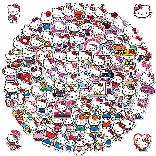 100pcs Hello Kitty Cute Stickers, Kawaii Sanrio Cartoon Waterproof Vinyl Decal for Teen Girl Kids Adult Laptop, Travel Case, Phone, Bike, Water Bottle, Guitar, Computer, Skateboard