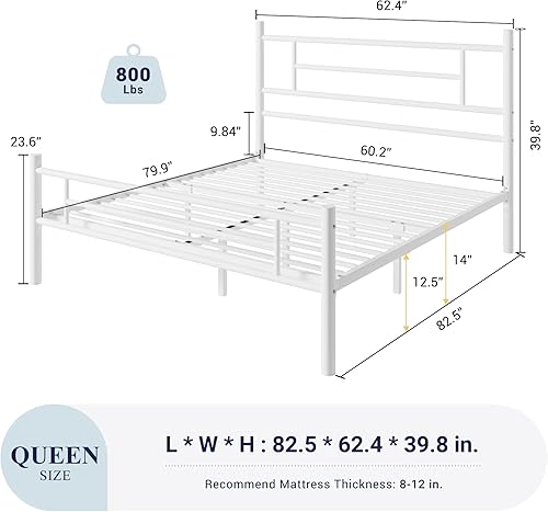 Miniatura 2 de Allewie - Base de cama de plataforma metálica tamaño Queen de 14 pulgadas con cabecera y estribo, almacenamiento debajo de la cama, soporte de