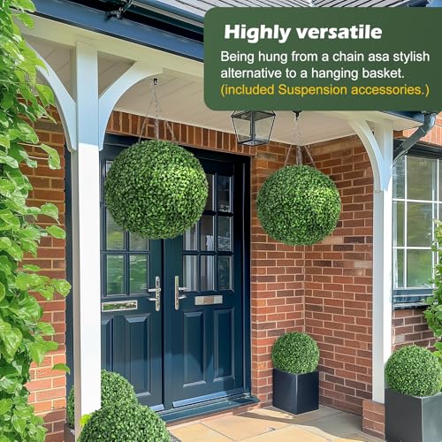 20” Artificial Plant Topiary Ball, Pre-Lit Artificial Topiary Plant with 8 Mode, 40 LED Lights, Battery Operated,and Remote Control, Light Plant Ball for Backyard, Wedding and Home DéCor (2-Pack)