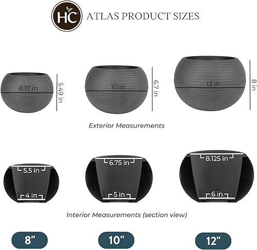 Miniatura 8 de The HC Companies Maceta Atlas Sphere de 10 pulgadas, ligera, decorativa, redonda, de plástico, para interiores y exteriores, para hierbas y flores,