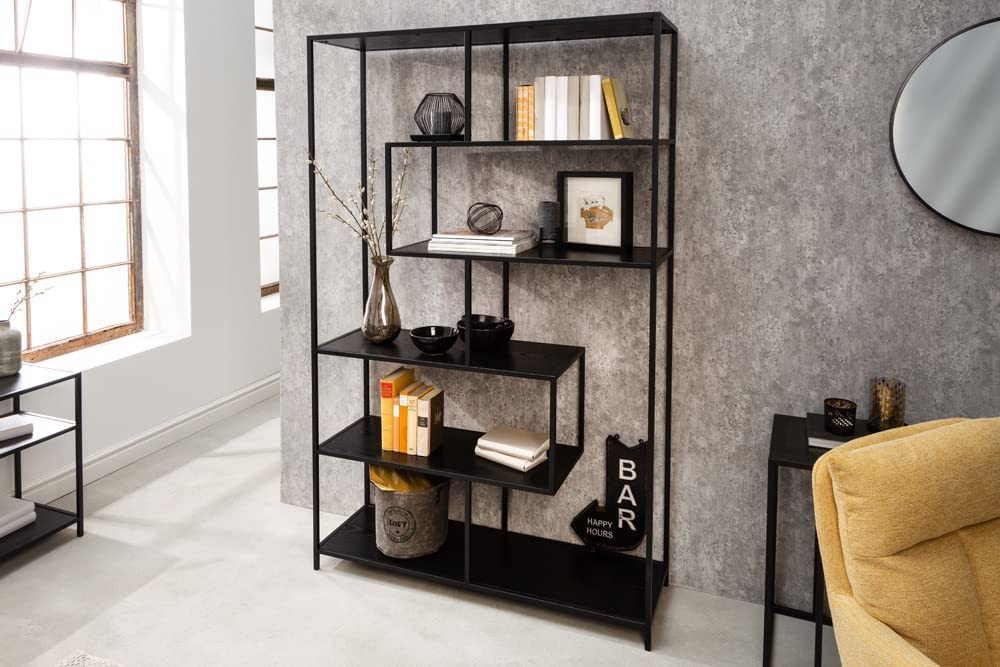 Bücherregal SLIM LINE 114cm - schwarz - Holzwerkstoff Metall Industrial
