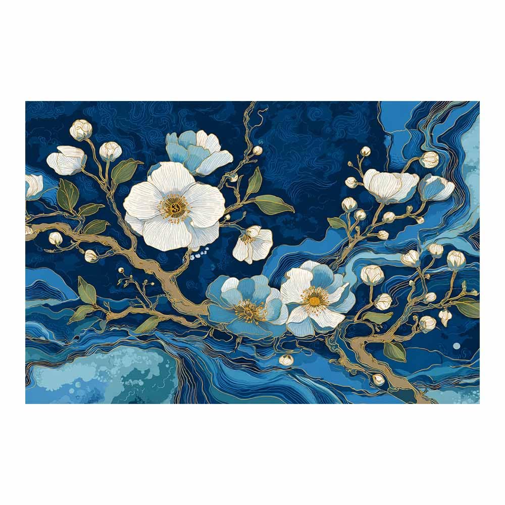 Hoqiu Multicolor Plant Poster Blue White Flower Art Modern Canvas Wall Art, Decorative Paintings, Canvas Painting Wall Art For Home Decor.(Multicolor)-70X100cm Unframed