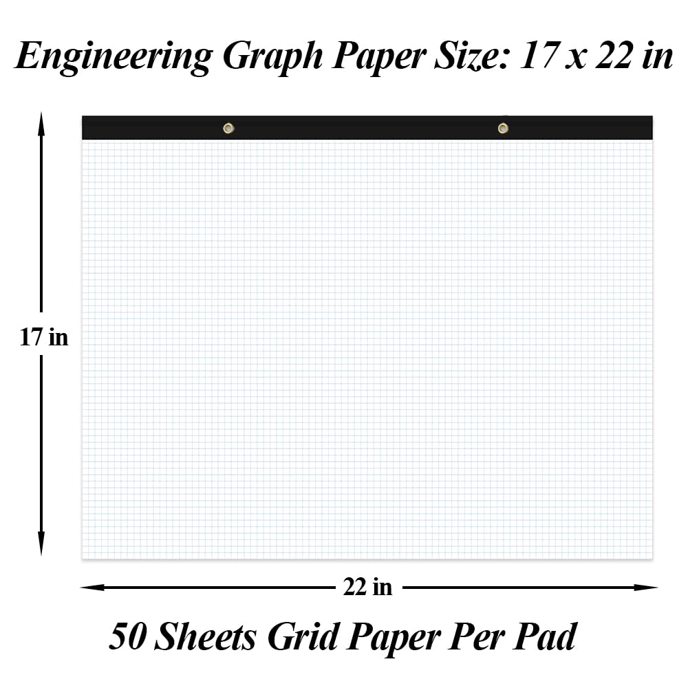 Yaridar Grande blocco note a quadretti da 55,9 x 43,2 cm, 10,2 x 10,2 cm, griglia blu, 50 fogli/100 pagine di carta per ingegneri, architetti, progettisti, matematici, disegnatori