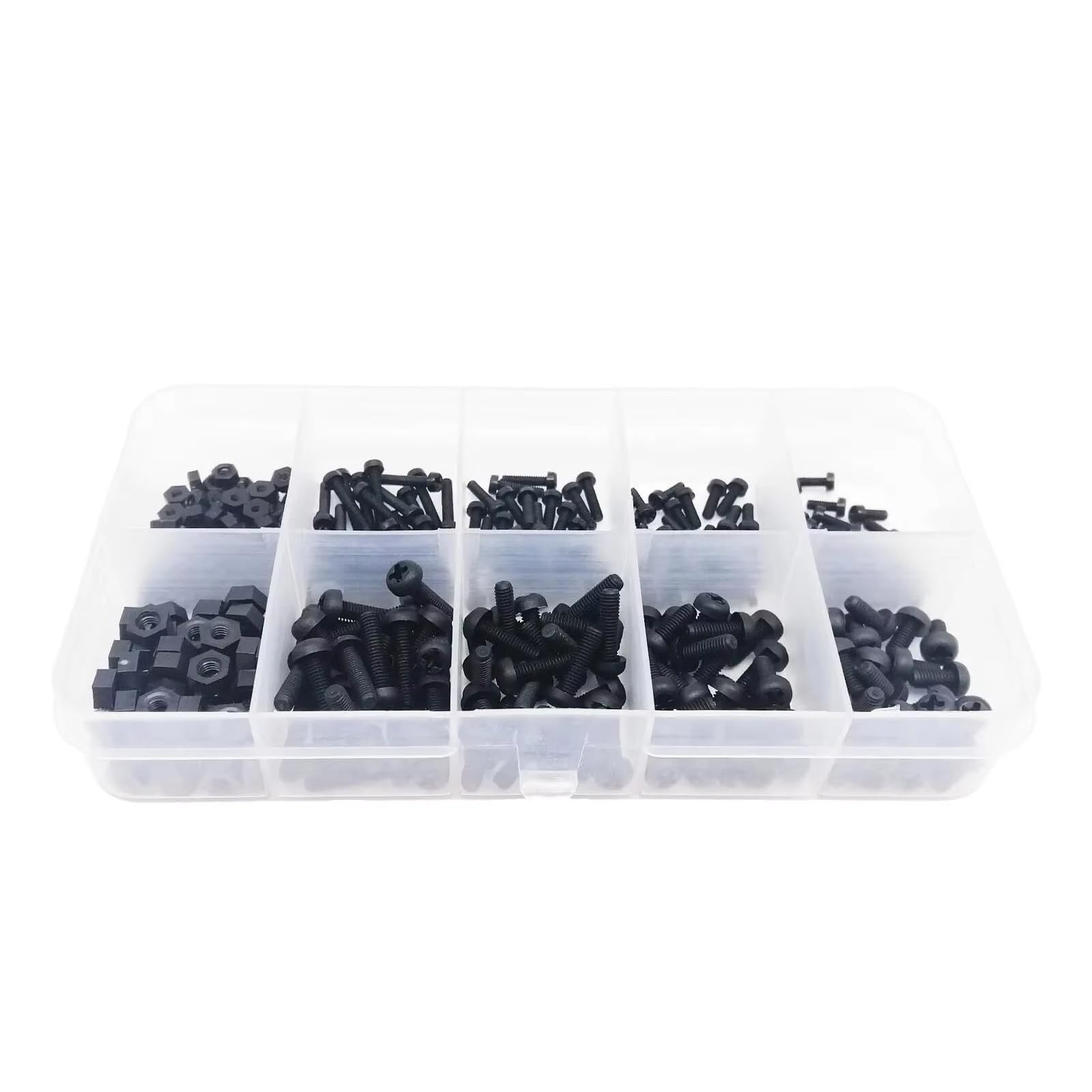 RC Décorations Modèles Pour Boulons 300 Pièces/boîte Kit D'assortiment De Vis Et Écrous À Tête Cylindrique Phillips Isolées En Nylon Et Plastique 10 Tailles M2 M3 Noir