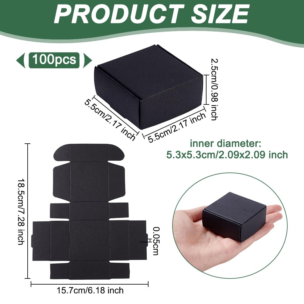OLYCRAFT 100 mini scatole di cartone da 5,5 x 5,5 x 2,5 cm, scatole regalo in cartone nero, scatole per gioielli in carta kraft piccole scatole ondulate per confezioni regalo piccoli oggetti