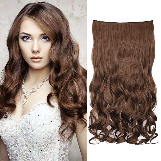 Image of Women Hair Extension Long Curly Wavy Warm Brown 18 Inches Hairpiece With 5 BB Clip /Hair Extension for Women Party /Halloween /Christmas